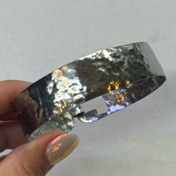 Handmade Hammered Silver Tone Cuff Bracelet - Picture 2 of 6